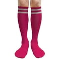 thumbnail image 3 of COUVER Women's Cotton 2 Striped Knee High Fashion Tube Socks, Hot Pink / White, 1 Pair, 3 of 8