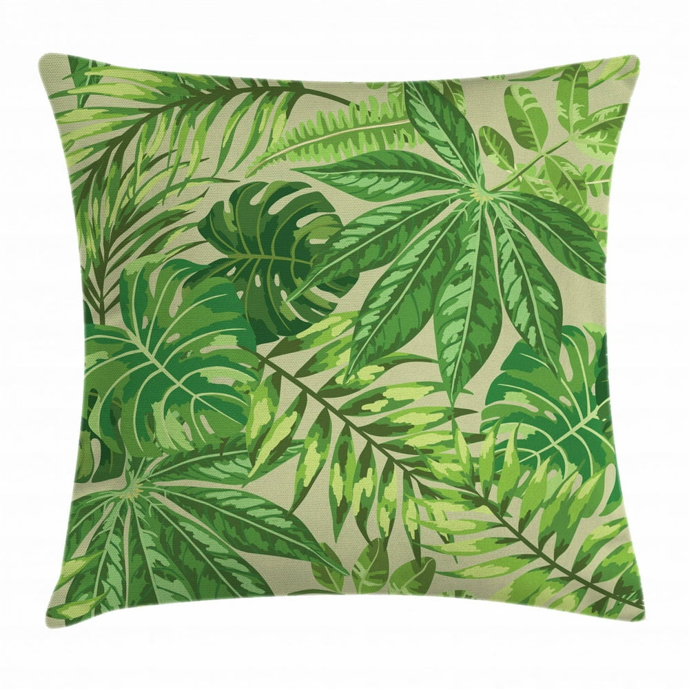 Green Leaf Throw Pillow Cushion Cover, Exotic Pattern with Tropical ...