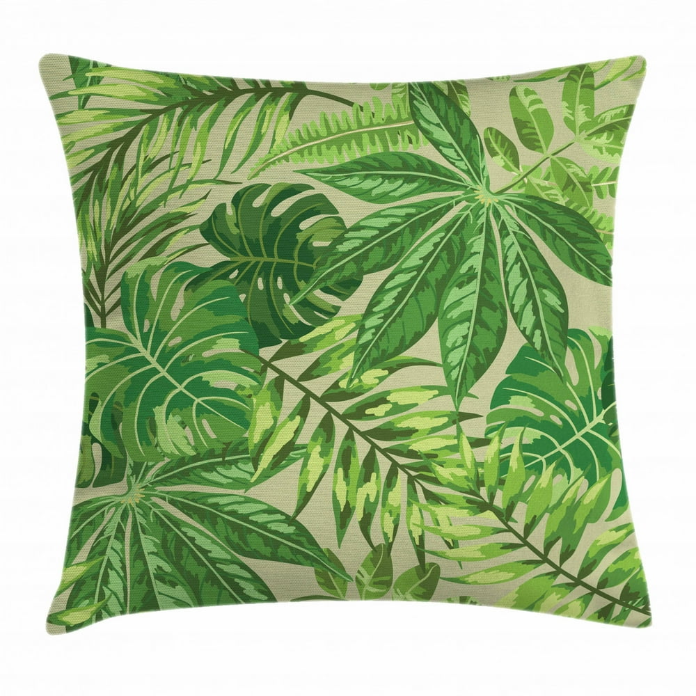 Green Leaf Throw Pillow Cushion Cover, Exotic Pattern with Tropical