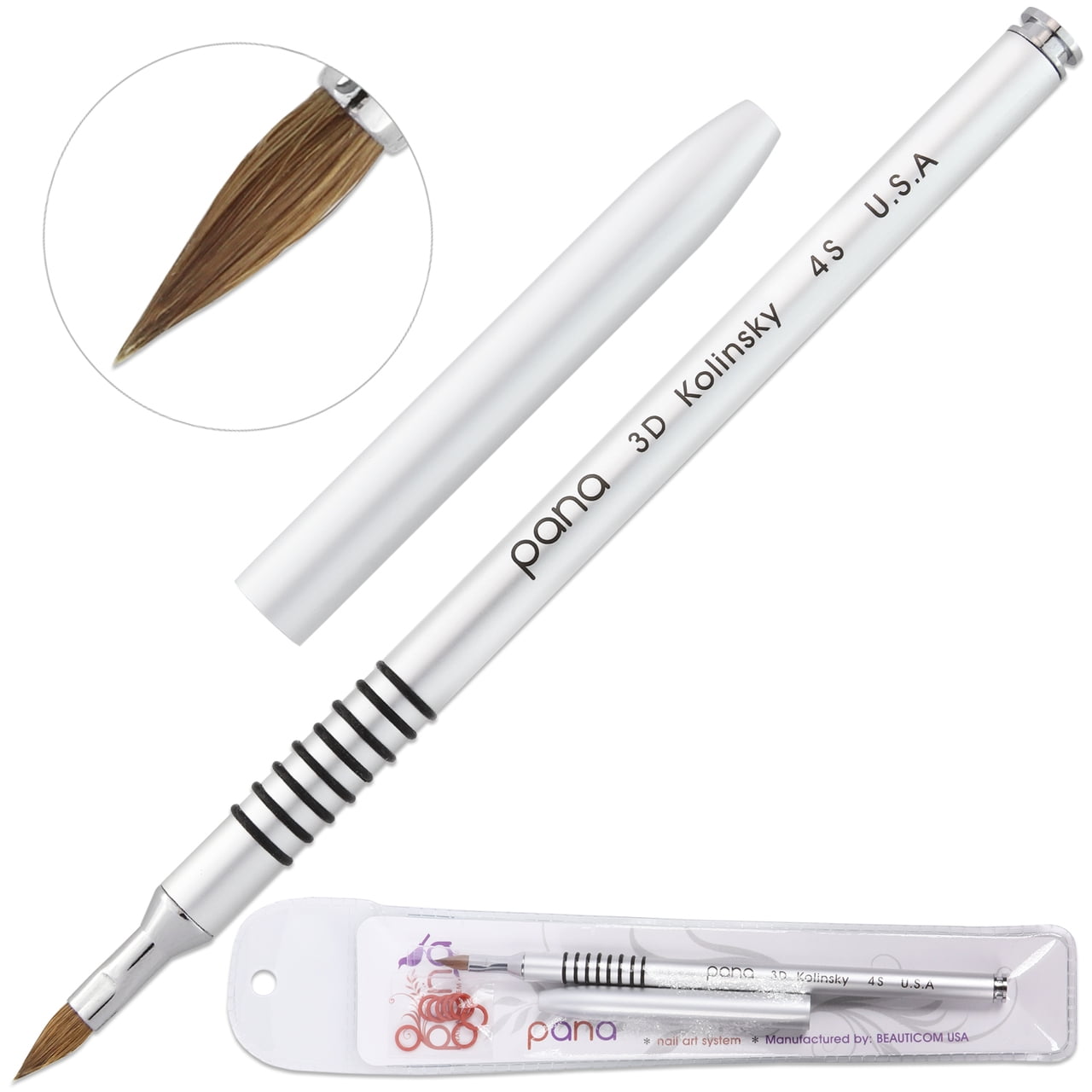 PANA - PANA USA 3D Kolinsky Nail Art Brush Silver Metal with Non-Slip