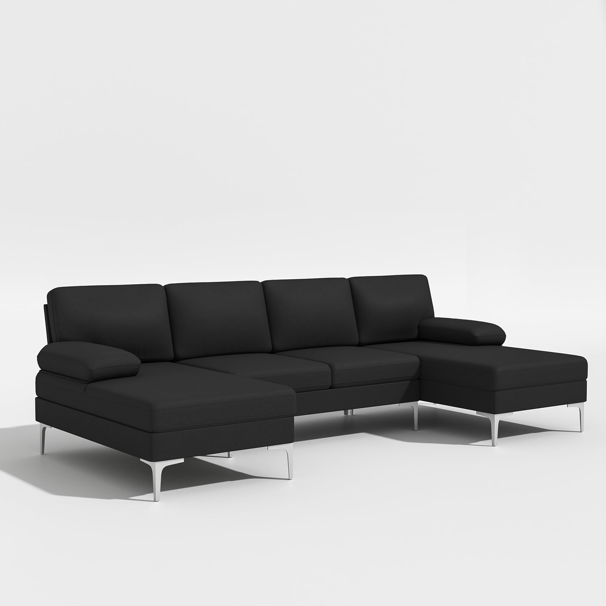 Kadyn U-Shaped Fabric with Two Imperial Concubine Iron Feet 4 Seats Indoor Modular Sofa, Sofa Couch for Living Room, Black