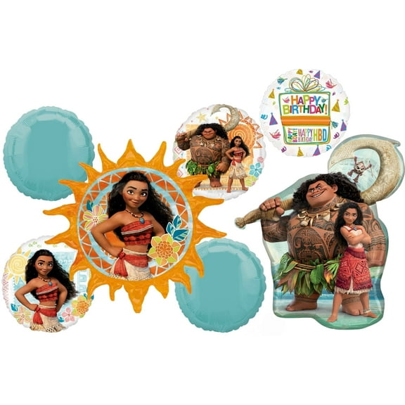 Moana's Birthday Party Supplies 7pc Foil Balloon Bouquet Decorations