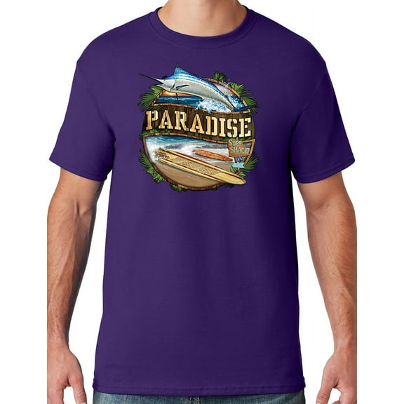 Mens Manu Bay Surf Company PARADISE SURF SHACK MARLIN T-shirt, Large Deep Purple