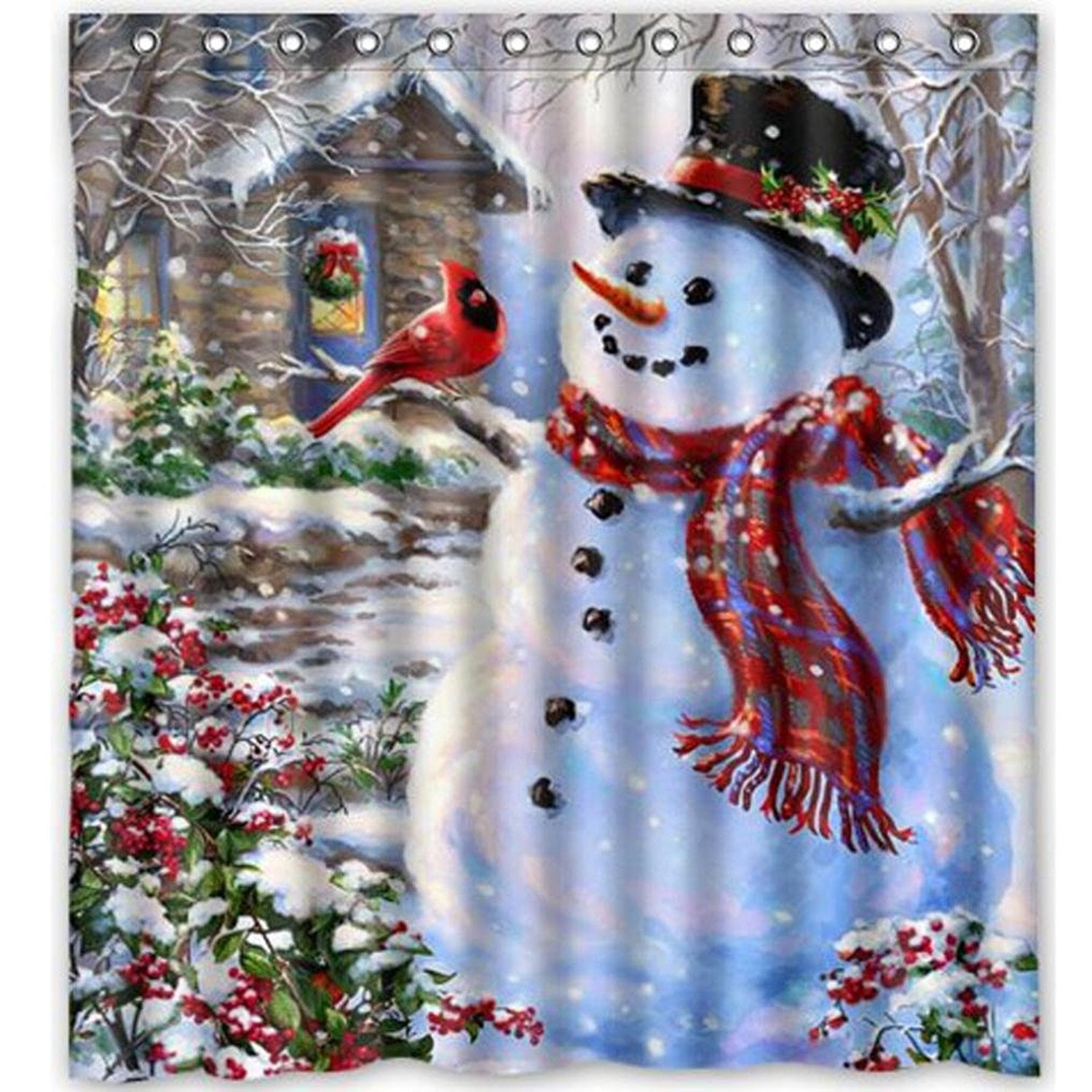 Christmas Snowman Waterproof Polyester Bathroom Decor Shower Curtain Hooks 72" 