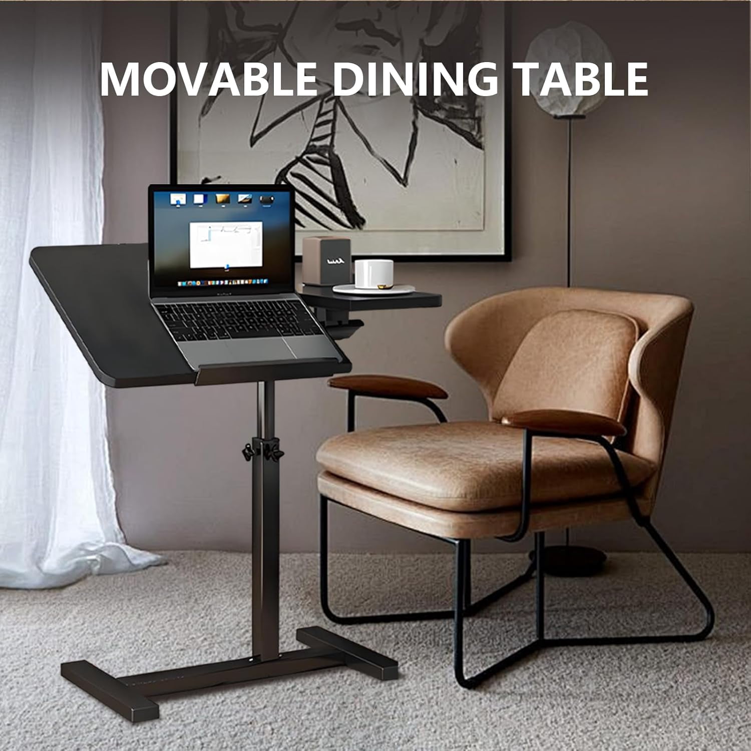 StarZe Height Adjustable Side Desk,Laptop Desk,Rotatable Tilting Desktop Rolling Mobile Desk with Silent Wheels,Black