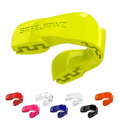 SAFEJAWZ Mouthguard Slim Fit, Adults and Junior Mouth Guard with Case for Boxing, Basketball, Lacrosse, Football, MMA, Martial Arts, Hockey and All Contact Sports (Yellow, Senior (12+ y