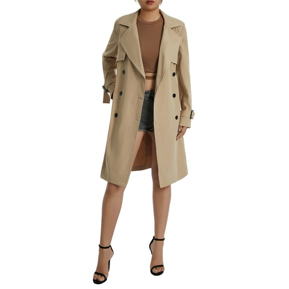 Gupgi Women Windcoat Double Breasted Trench Coat Classic Belted Lapel Overcoat