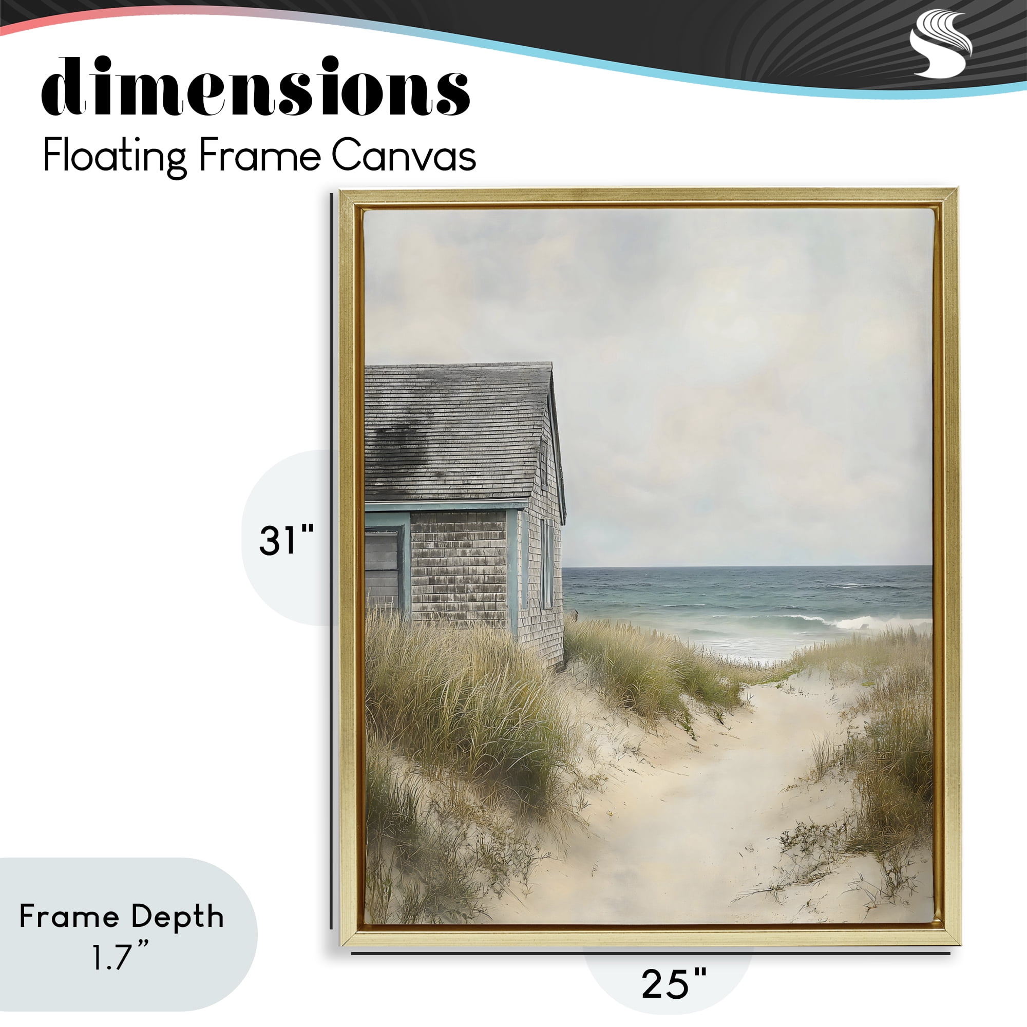 Stupell Industries Oceanfront Cottage on Dune Path Gold Framed Floater Canvas Wall Art, design by Creative Studio