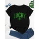 thumbnail image 2 of 1pc Printed with Green Lucky Clover, short-sleeved T-shirt with printed pattern elements, fashionable casual simple style short-sleeved, can be worn in all seasons, St. Patrick's Day, Easter, gift fo, 2 of 7
