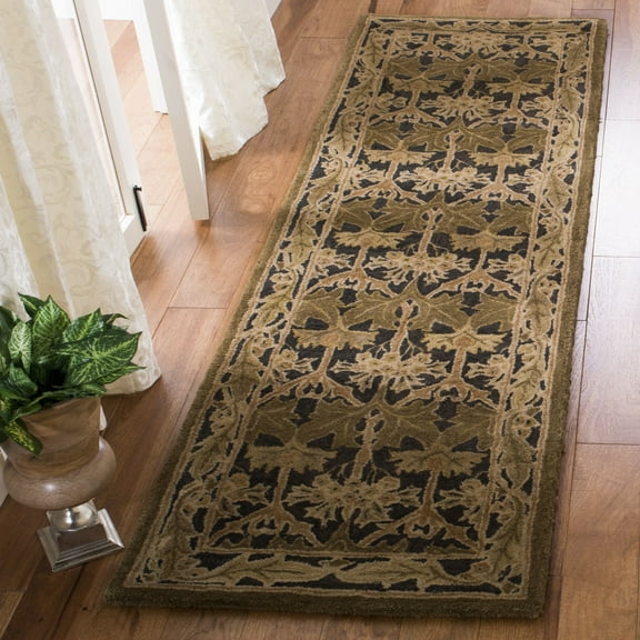 SAFAVIEH Anatolia Susan Floral Wool Runner Rug, Navy/Sage, 2'3" x 8'