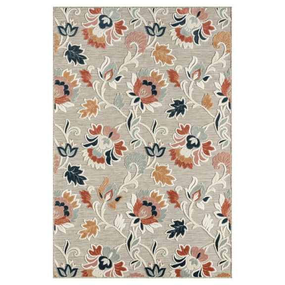 LR Home Elise 5' x 7' Coral/Gray Floral Hi-Low Indoor/Outdoor Area Rug