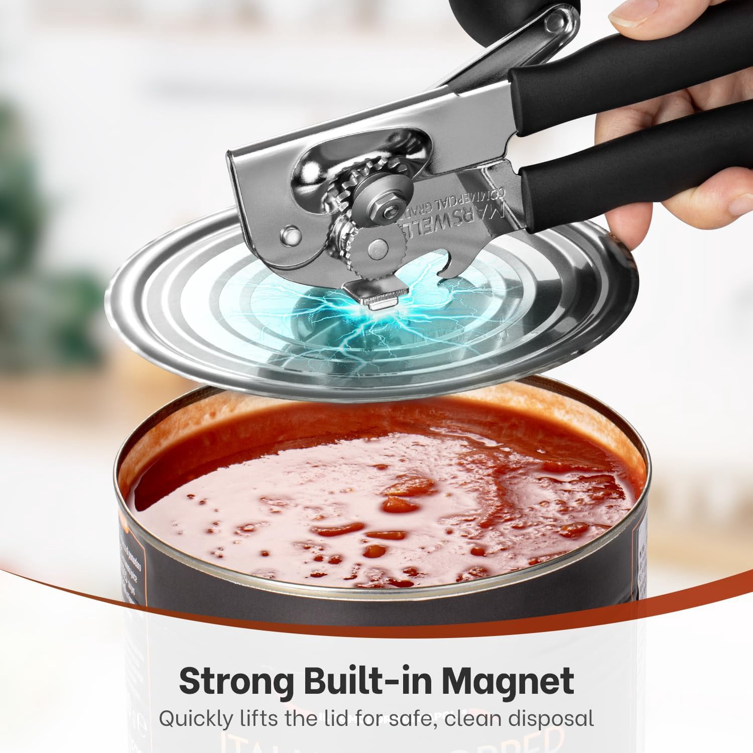 13556040584 Hand Crank Can Opener Manual Heavy Duty, Commercial Can Openers with Ergonomic Rubber Coated Extra-Long Handles, Oversized Knob, Large Can Opener for Big Cans, Black