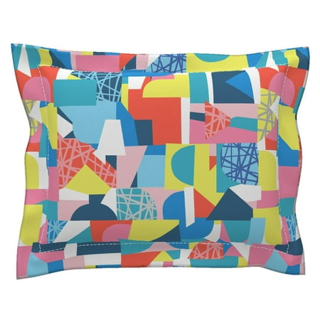 Abstract Geo Fun Crazy Colourful Bright Geometric Pillow Sham by Roostery