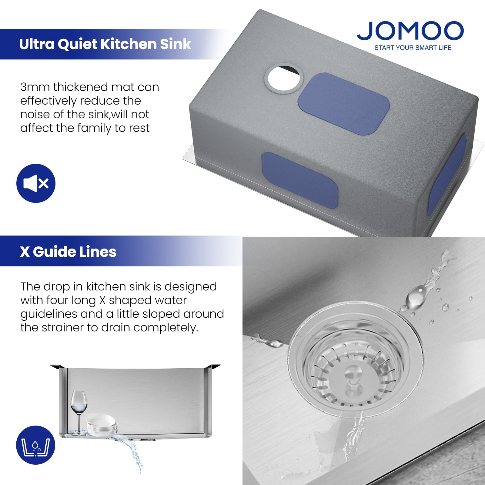 JOMOO 30" Undermount & Drop-In Kitchen Sink, Stainless Steel Single Bowl Kitchen Sink with Grid, Dish Drying Rack, Drain Assembly