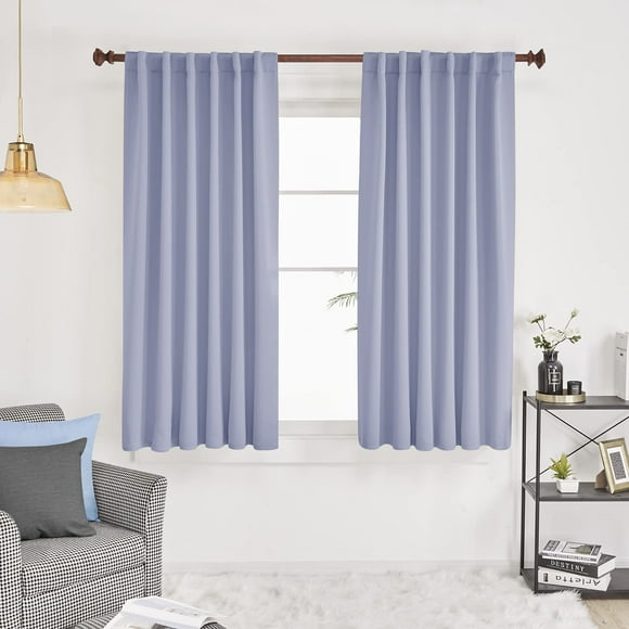 Deconovo Solid Back Tab and Rod Pocket Curtains - 52x54 Inch, Light Purple, 1 Pair, Room Darkening Thermal Insulated Blackout Window Curtains for Kitchen