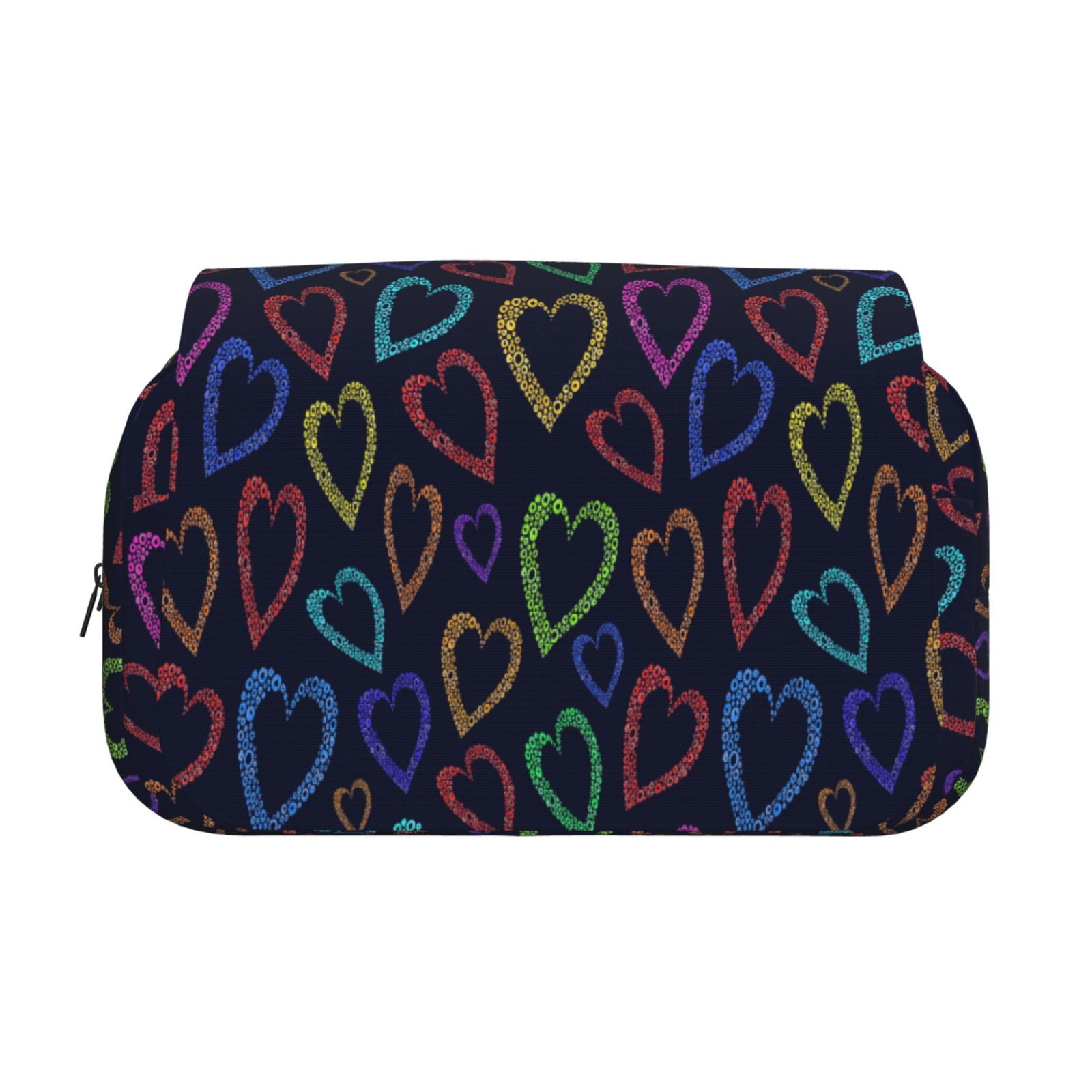 Rateoe Colored Hearts Pattern Double Clamshell Pen Case, Storage Organizer with Two Zipper Compartments– Holds Up to 50 Pencils & Pens