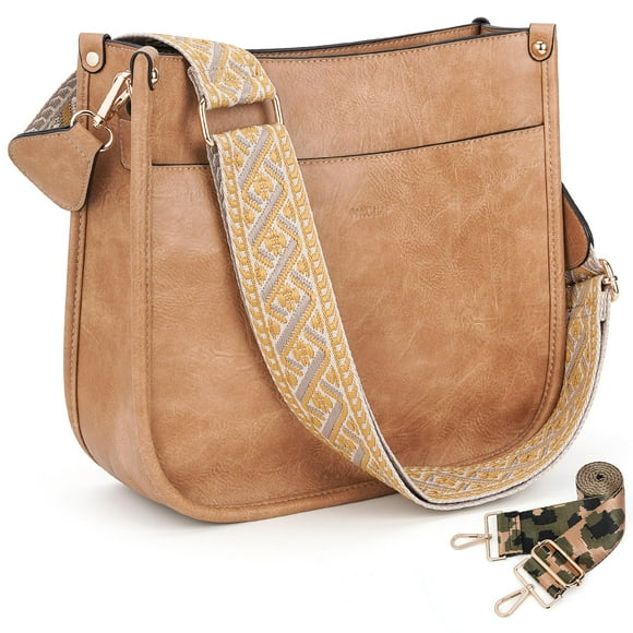 Bandolera HKCLUF Trend Hobo de piel vegana, amarillo y marrón