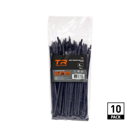 TR Industrial Multi-Purpose UV Resistant Black Cable Ties, 8", 1000pk