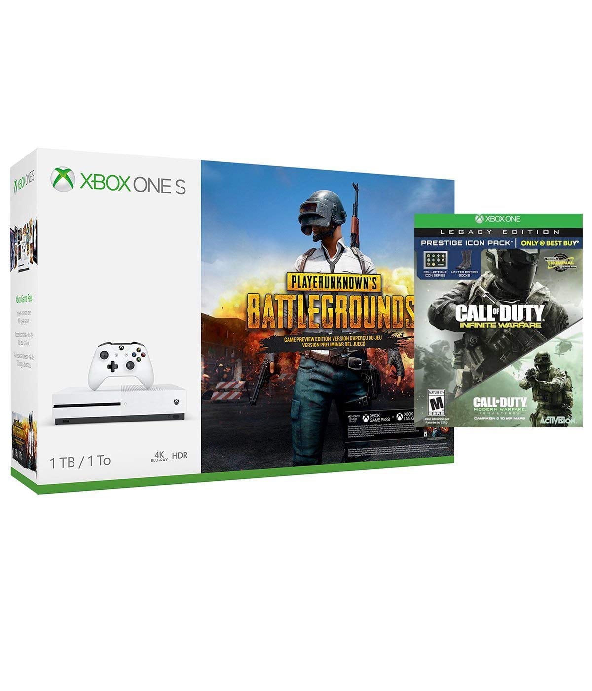 aantrekken emulsie Vooruitgang Microsoft PlayerUnknown\'s Battlegrounds Xbox One S 1TB Console and Call of  Duty: Infinite Warfare Legacy Edition Prestige Icon Pack Bundle -  Walmart.com
