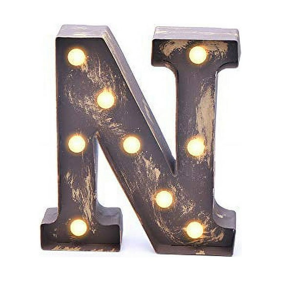 Home by Jackie Inc Decorative Rustic Gold Vintage  Metal Hanging Light up LED Letter “N”