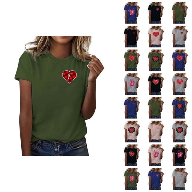 T-shirts de la Saint-Valentin pour Femmes 2026 Mode Manches Courtes Col Rond Cœur Graphique