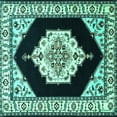 thumbnail image 1 of Ahgly Company Machine Washable Indoor Square Medallion Turquoise Blue Traditional Area Rugs, 3' Square, 1 of 4