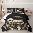 thumbnail image 2 of Feelyou Spooky Raven Skull Twin Quilt Set, Boho Floral Book Twin Coverlet Set, Black Sepia, 2-Piece, 1 Comforter and 1 Pillowcase, 2 of 7