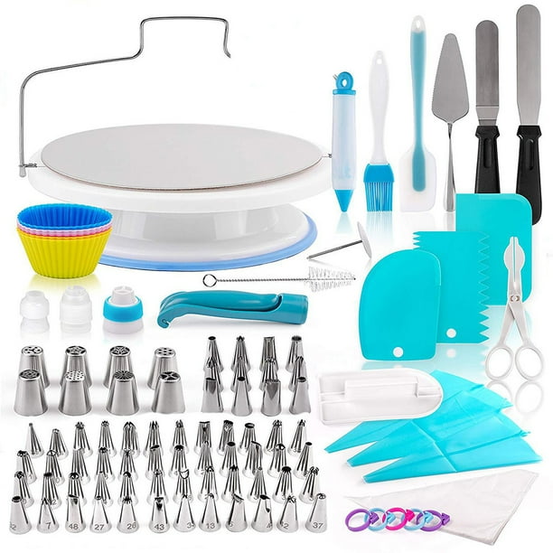 Inteprter 140 piezas de suministros de decoración de pasteles Base antideslizante profesional 48 boquillas montadas pequeñas Kits de horneado para Herramientas y accesorios para hornear Inteprter HA059315-00B