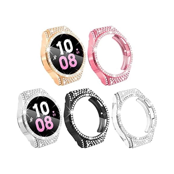 Soft TPU Case for Galaxy Watch 5 & Galaxy Watch 4 44mm Screen Protector Case, Bling Crystal Diamond Protective Bumper for Samsung Galaxy Watch 4 5 44mm, 5 Packs