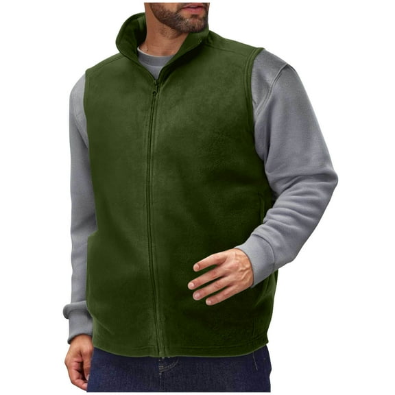 ZCFZJW Fashion Men's Fleece Vest, Lightweight Warm Zip Up Polar Vests Outerwear with Zipper Pockets, Plush Thick Sleeveless Jackets for Winter Army Green XXL