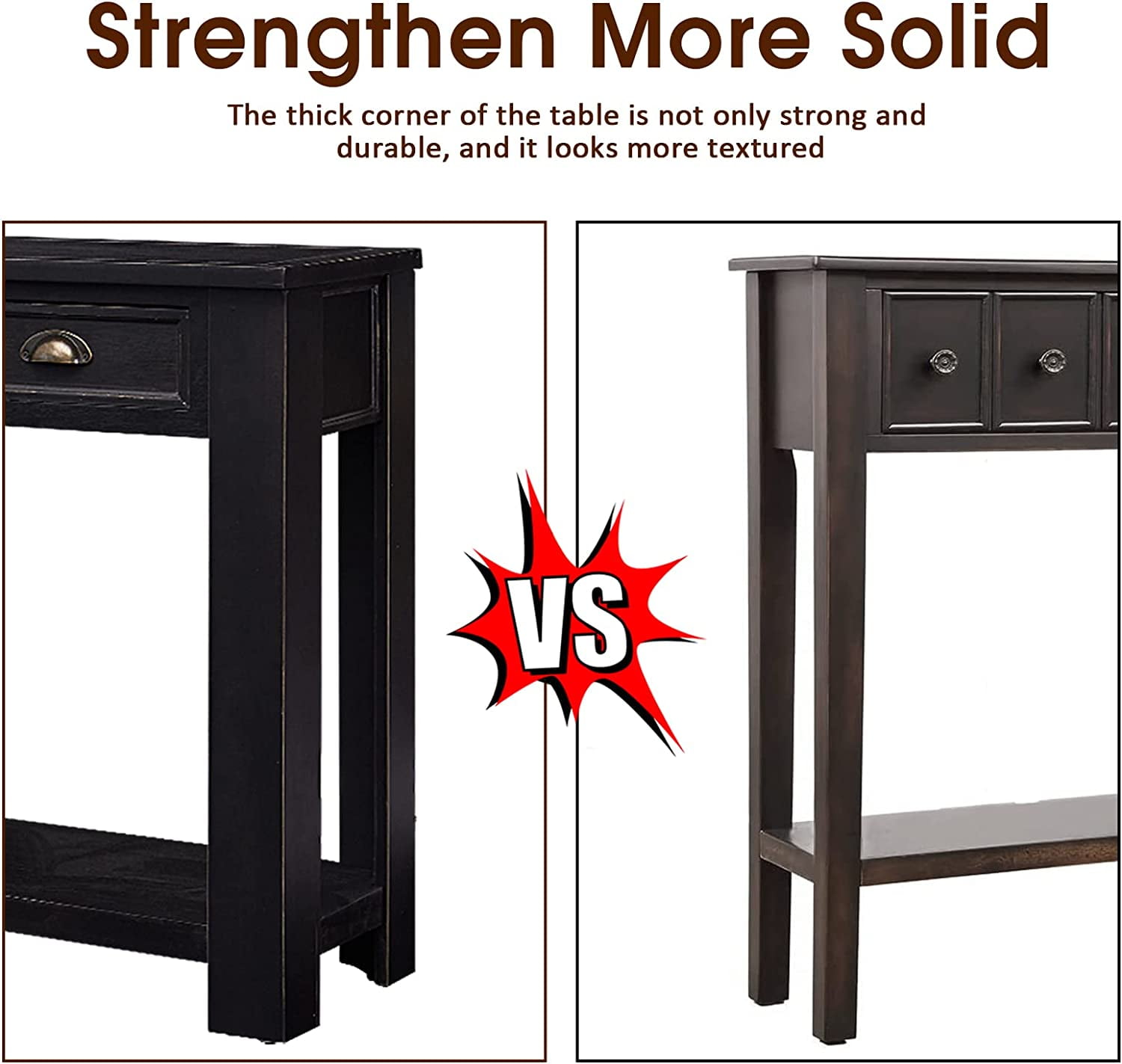 Kinbor 60” Long Console Table, Entryway Table with 4 Drawers & Storage Shelf, Black