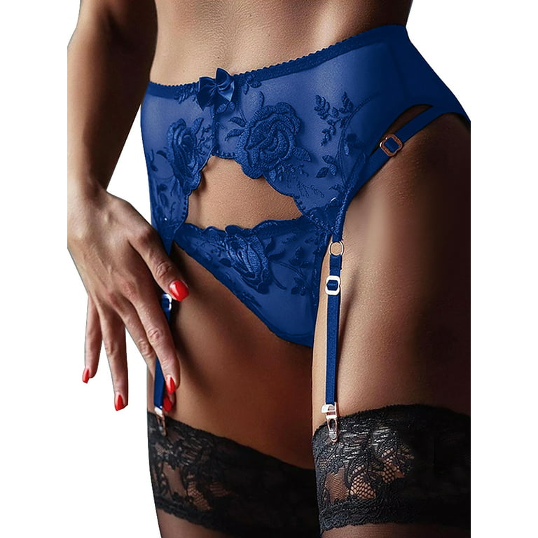 JustVH Women Sexy Lace Hosiery Clasp Underwear Set Capri Breathable Erotic Lingerie  Set 