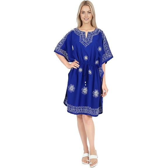 HAPPY BAY Women's Summer Loungewear Solid Casual Relaxed Caftan Knee Length Cover Up Dresses for Women 2X-3X Royal, Embroidery