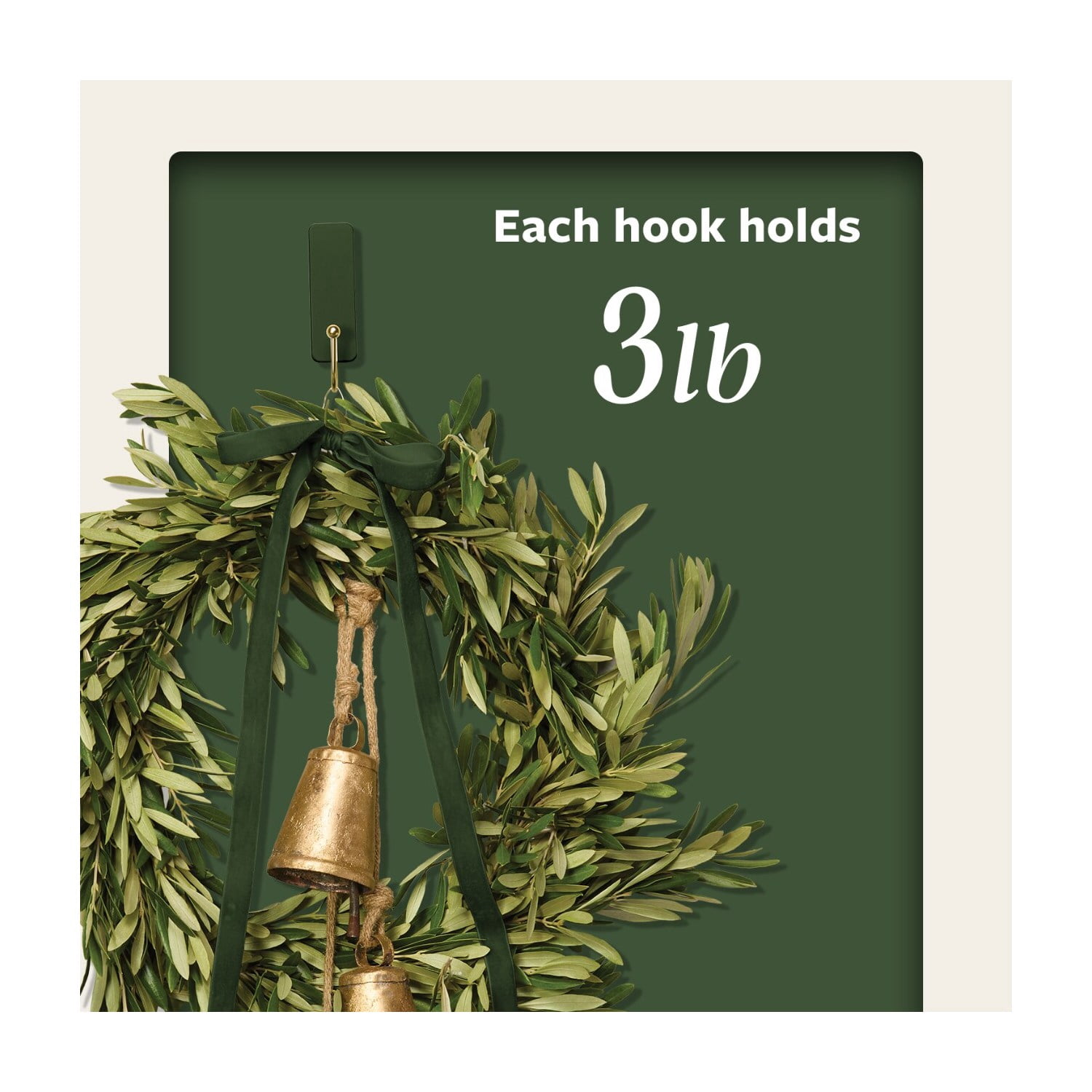 Command Medium Hooks, Rosemary, Holds 3 lbs, 4 Hooks, 6 Adhesive Strips