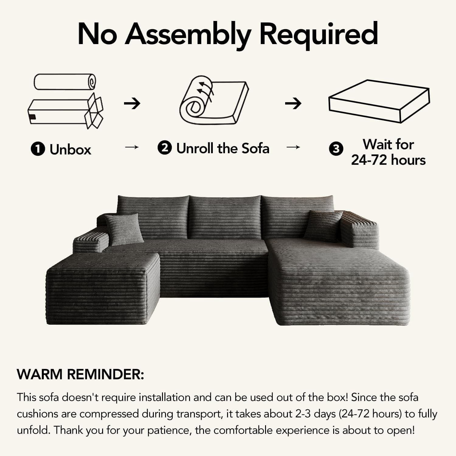 103" Cloud Sectional Sofa, Modern L Shaped Deep Seat Couch, Plush Corduroy Upholstered Sofa No Assembly, Living Room