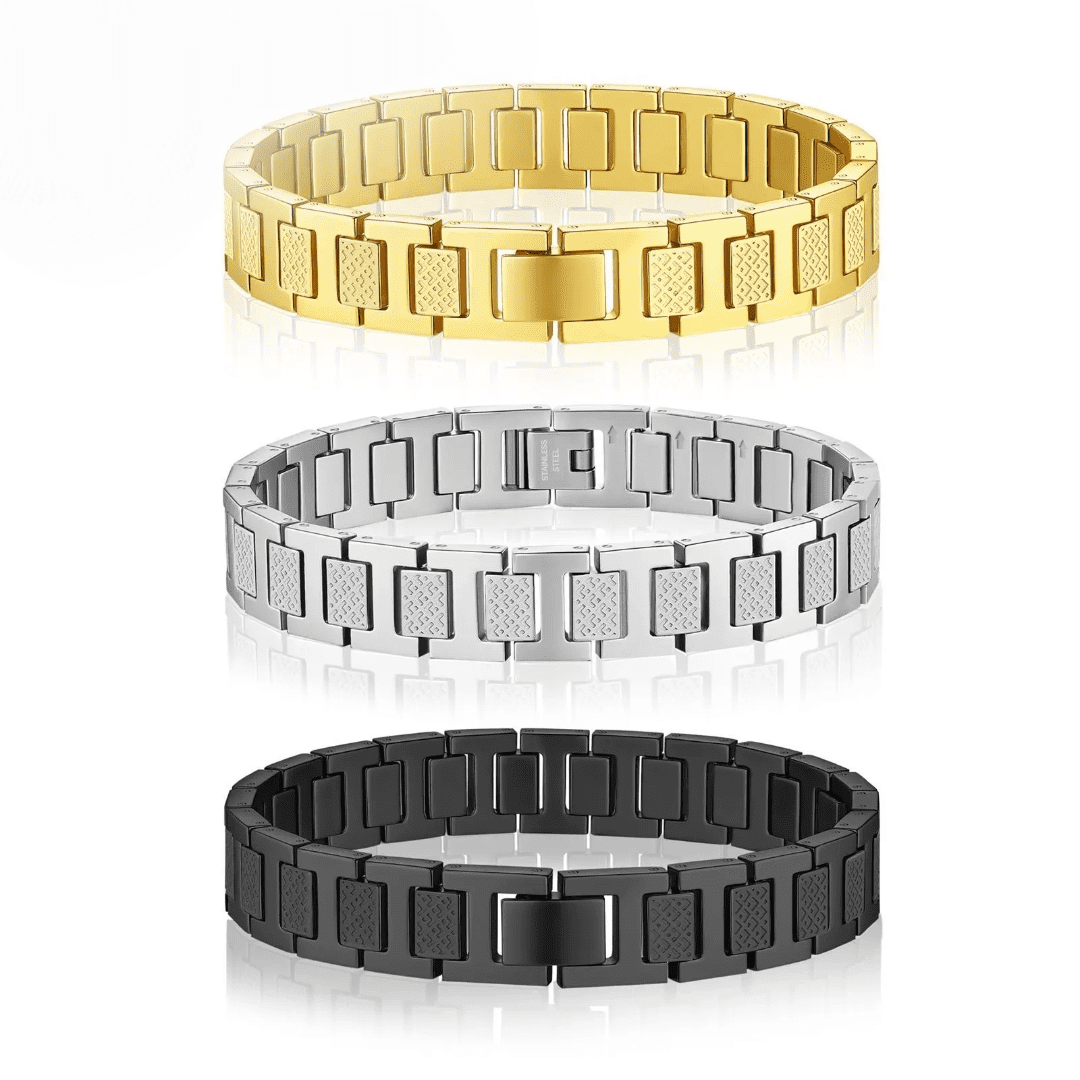 Luxury Men’s Geometric Link Bracelet – HighPolish Chain– Premium Men’s Wristwear BLACK