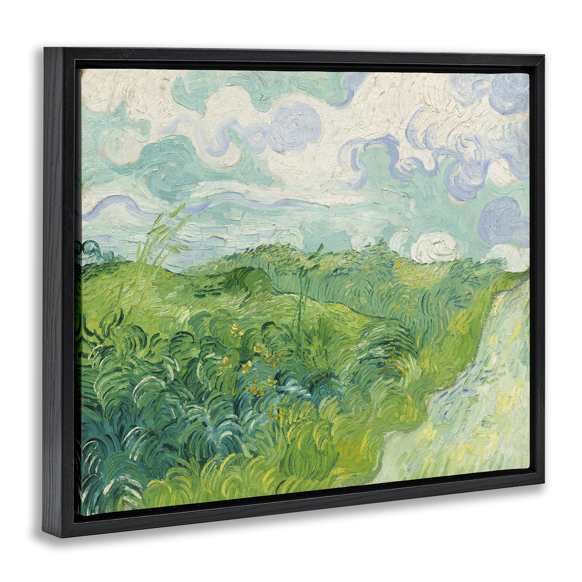 Stupell Industries Van Gogh Green Wheat Field Landscape & Nature Painting Black Floater Framed Canvas Art Print Wall Art, 31 x 25