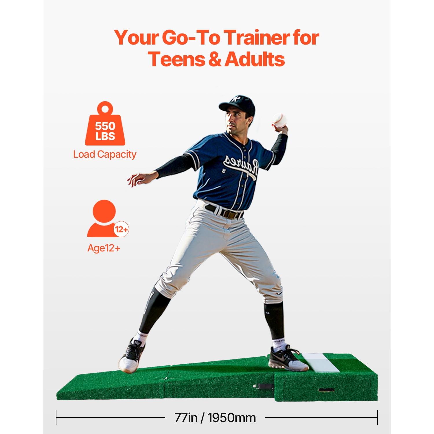 KFFKFF Pitching Hill, Movable Baseball Thrower's Hill, 77 in Indoor Outdoor Tossing Exercise and Coaching Gear, Softball Tossing Assistance with Durable Grass, Pitching Block, Transport Handles