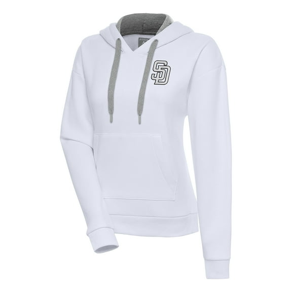 Women's Antigua White San Diego Padres Brushed Metallic Victory Pullover Hoodie