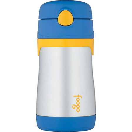 THERMOS FOOGO Vacuum Insulated Stainless Steel 10-Ounce Straw Bottle, Blue/Yellow
