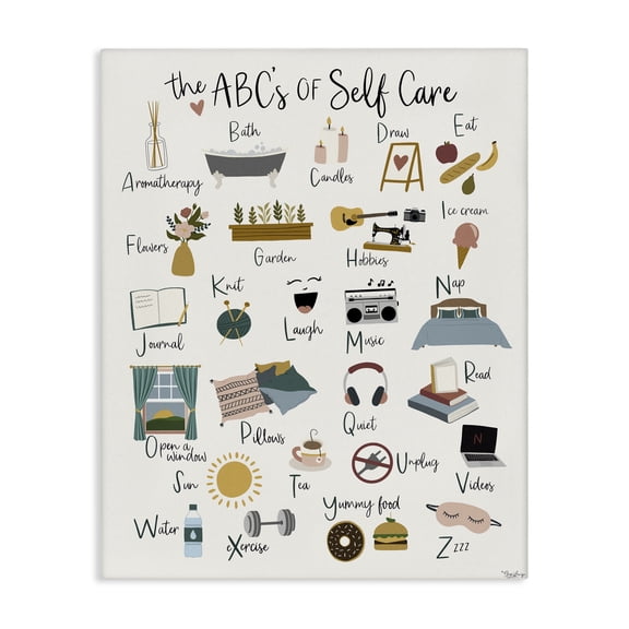 Stupell Industries Modern ABC's of Self Care Canvas Art, 16 x 20, by Gigi Louise