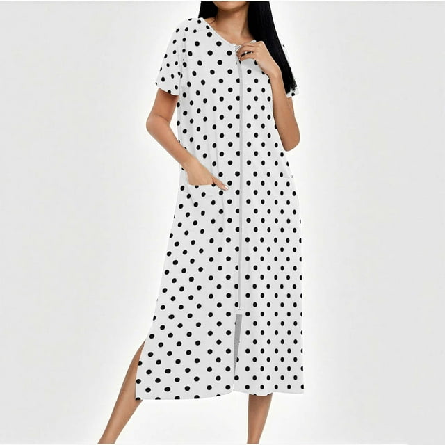 Camisón largo con cremallera para mujer, bata de punto, largo completo, color degradado, con bolsillos