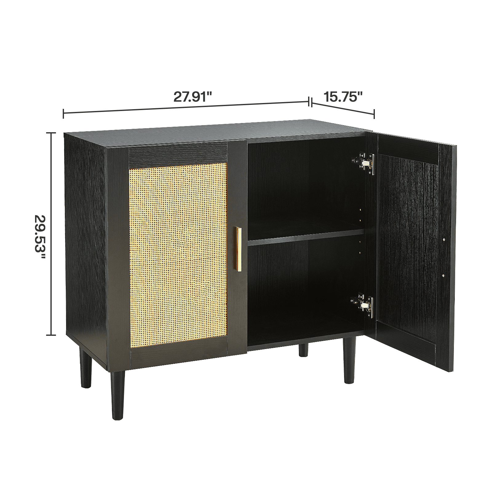 Aukfa Accent Cabinet Sideboard w/ Rattan Door for Living Room Entryway,Black
