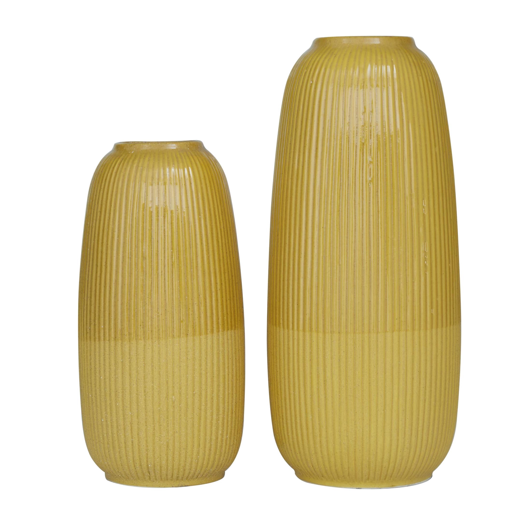 CosmoLiving by Cosmopolitan 18", 14"H Yellow Ceramic Vase, Set of 2