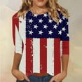 thumbnail image 2 of Wiueurtly Red, White And Blue Elbow Length Tee Shirts for Women 3/4 Sleeve Womens Tops 4th of July Casual Crewneck USA Flag Stripes Patriotic T USA Stars Stripes Crew Neck T Shirts Hot Pink, 2 of 5