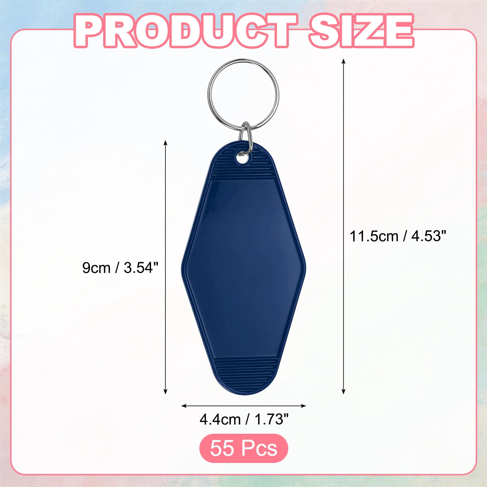 Uxcell 55 Pcs Blank Hotel Keychain Tags - Dark Blue Vintage Motel Key Tag Plastic Rhombus Keychain with Key Ring,[for Vinyl DIY Crafts Car Ornament Sublimation Luggage Label]