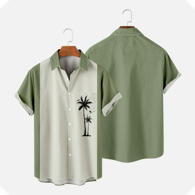 DPTALR Men Casual Solid Buttons Beach With Pocket Turndown Short Sleeve Shirt Blouse