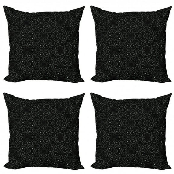 Ambesonne Abstract Throw Pillow Cover 4 Pack, Modern Curvy Lines Art, 16", Charcoal Grey and White
