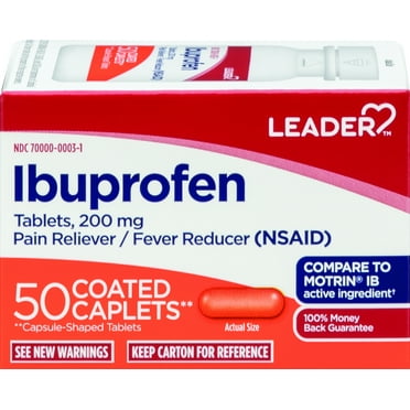 Leader Ibuprofen 200mg Coated Pain Reliever Fever Reducer Caplets 50 Count, 1 Ea