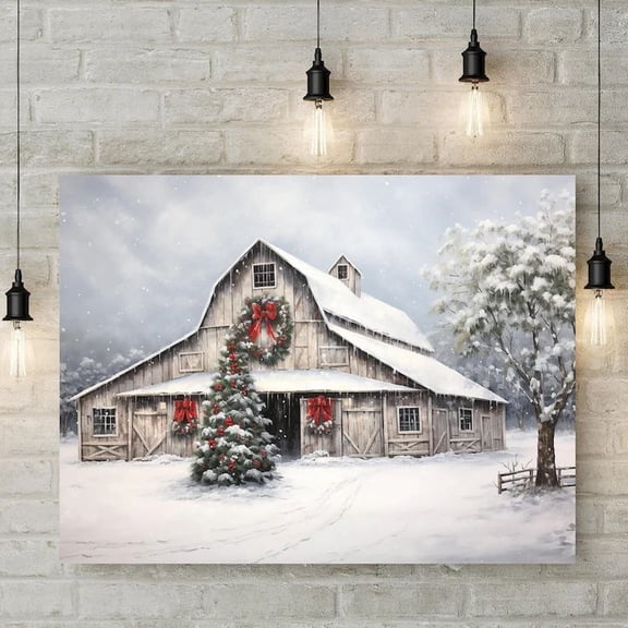 Modern Farmhouse in the Snow Poster Size 24''x36''-Gategoo